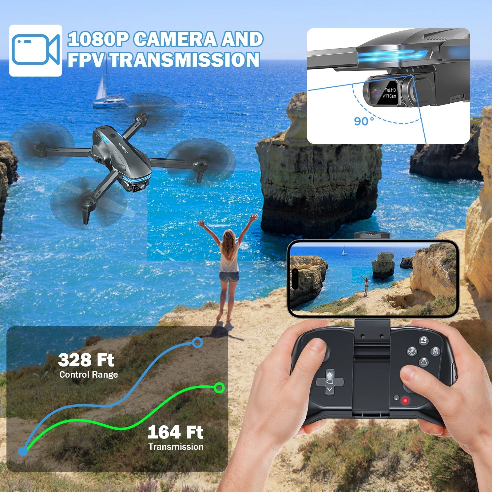 Aerial Drone with Camera, 1080P FPV, Brushless Motor, Optical Flow Positioning