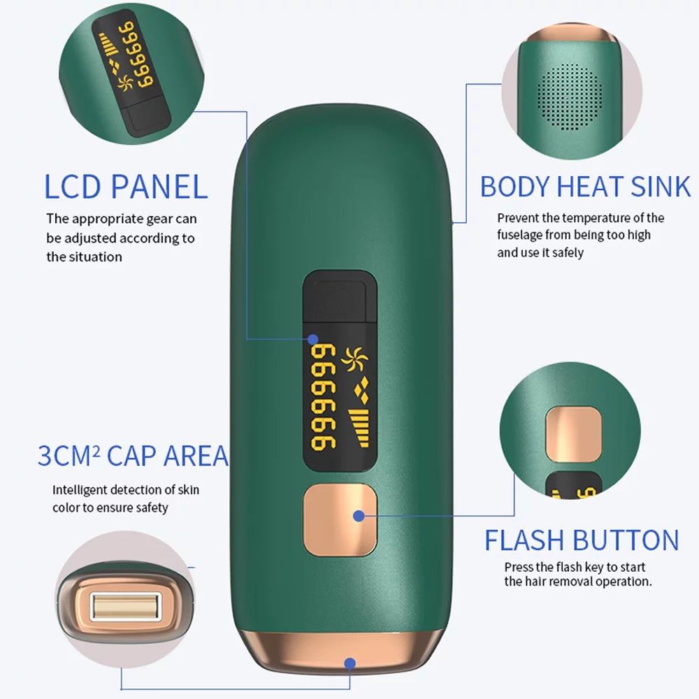 Upgraded 990,000 Flashes Hair Removal Device for Women'S and Men'S Facial & Legs with Cooling System, Green